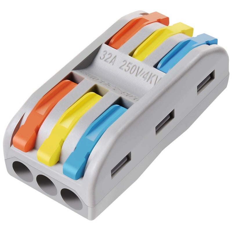 VAMRONE Wire Connectors Nuts, 50Pcs 3 Conductor Compact Splicing Wire Connectors with Colored, 2 and 3 Circuit Inline Splices, 28-12 AWG[ SPL-3] - Image 1